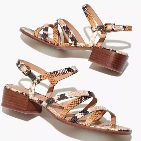 Madewell Lori Snake Embossed Leather Sandals Size 7 - Picture 1 of 12